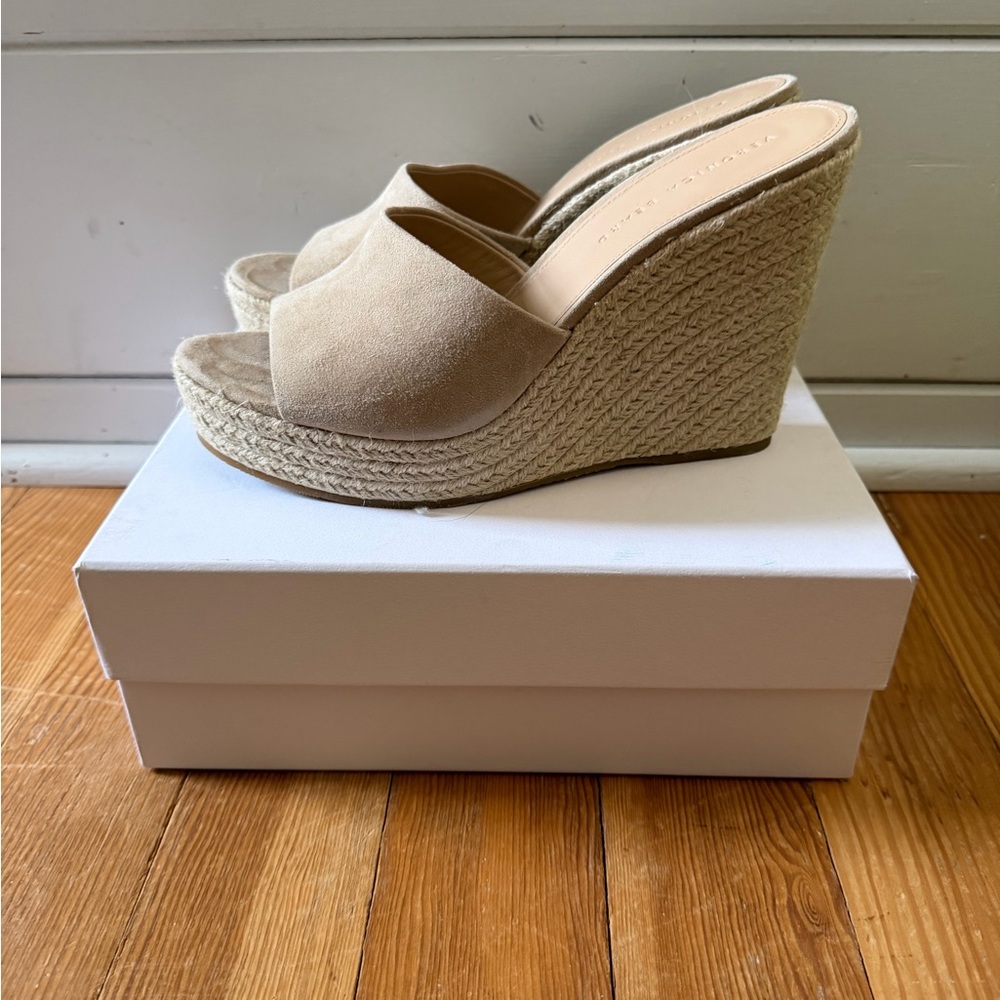 Veronica Beard Dali Sand Suede Espadrille Wedge Slides - Beige 11